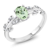 Gem Stone King 925 Sterling Silver Green Prasiolite Olive Vine Women Ring (0.96 Cttw, Oval Gemstone Birthstone, Available in Size 5, 6, 7, 8, 9)