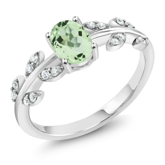 Gem Stone King 925 Sterling Silver Green Prasiolite Olive Vine Women Ring (0.96 Cttw, Oval Gemstone Birthstone, Available in Size 5, 6, 7, 8, 9)