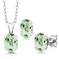 thumbnail image 1 of Gem Stone King 925 Sterling Silver Green Prasiolite Pendant Earrings Set for Women (2.25 Cttw, Oval 7X5MM, Gemstone Birthstone, With 18 inch Chain), 1 of 5