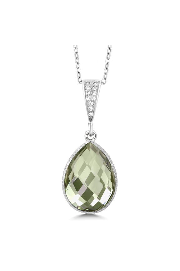 925 Sterling Silver Green Prasiolite Pendant Necklace for Women | 6.50 Cttw | Pear Shape 16X12MM | with 18 inches Chain