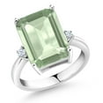 thumbnail image 1 of Gem Stone King 6.66 Cttw Green Prasiolite Ring for Women | 925 Sterling Silver | Emerald Cut 14X10MM | Gemstone Birthstone (Size 7), 1 of 4