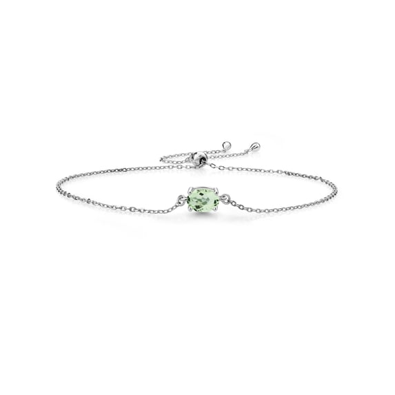 Gem Stone King 925 Sterling Silver Green Prasiolite Solitaire Bracelet for Women (0.75 Cttw, Oval Cut 7x5mm)