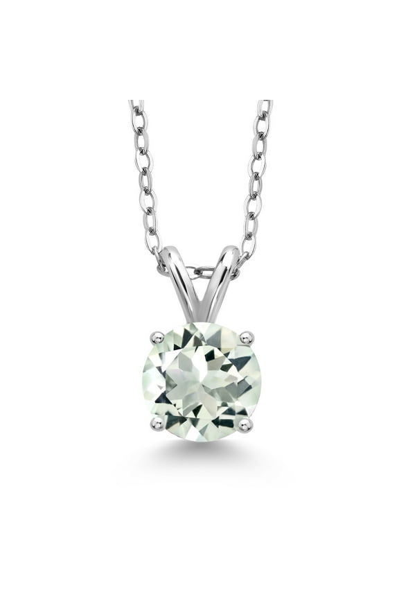 925 Sterling Silver Green Prasiolite Solitaire Pendant Necklace for Women (1.85 Cttw, Round 8MM, Gemstone Birthstone, With 18 inch Chain)