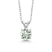 Gem Stone King 925 Sterling Silver Green Prasiolite Solitaire Pendant Necklace for Women (1.85 Cttw, Round 8MM, Gemstone Birthstone, With 18 inch Chain)