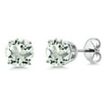 thumbnail image 1 of Gem Stone King 925 Sterling Silver Green Prasiolite Stud Earrings for Women Men 1.60 Cttw, Gemstone Birthstone, Round 6MM, 1 of 6