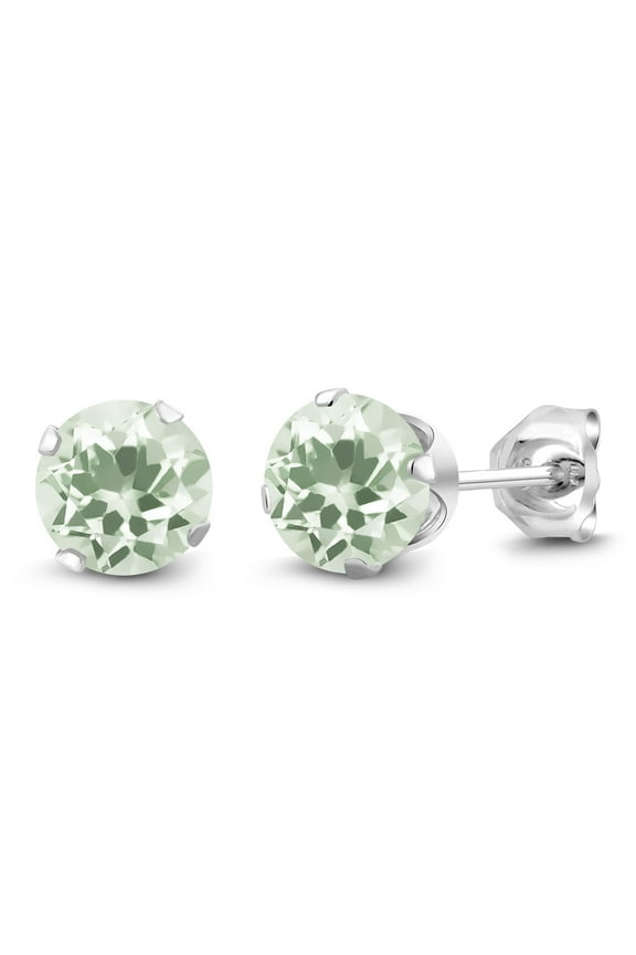 925 Sterling Silver Green Prasiolite Stud Earrings for Women Men (1.90 Cttw, Gemstone Birthstone, Round 6MM)