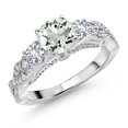 thumbnail image 1 of Gem Stone King 925 Sterling Silver Green Prasiolite White Created Sapphire and White Moissanite Engagement Ring for Women (1.33 Cttw, Gemstone, Round 6MM and 3MM, Size 8), 1 of 4