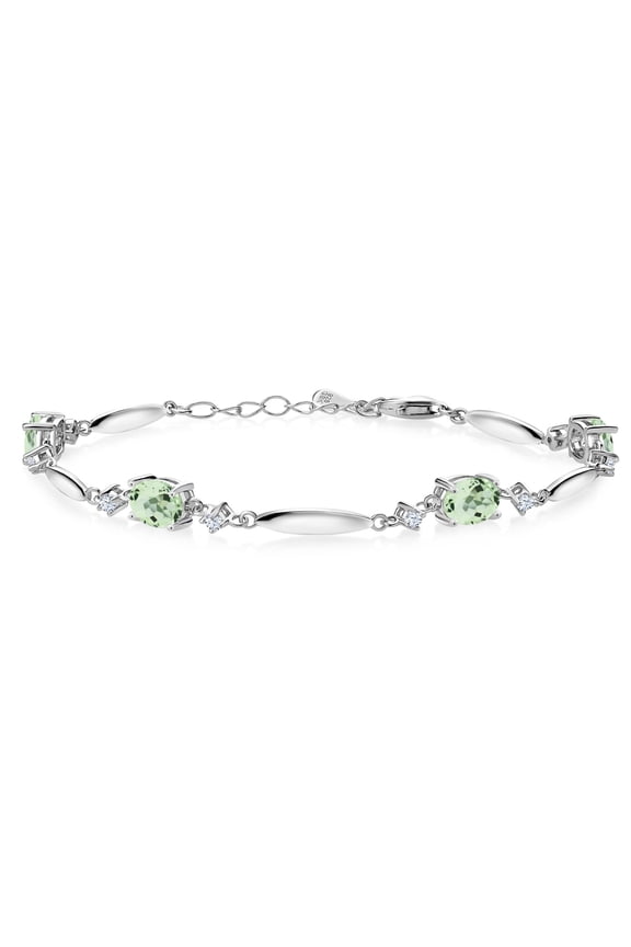 925 Sterling Silver Green Prasiolite and White Zirconia Tennis Bracelet for Women | 3.24 Cttw | Gemstone | Oval 7X5MM | 6 inch + 1 inch Extender
