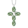 thumbnail image 1 of Gem Stone King 925 Sterling Silver Green Sapphire Cross Pendant Necklace for Women (2.75 Cttw, Gemstone September Birthstone, Oval 6X4MM, With 18 inch Silver Chain), 1 of 4