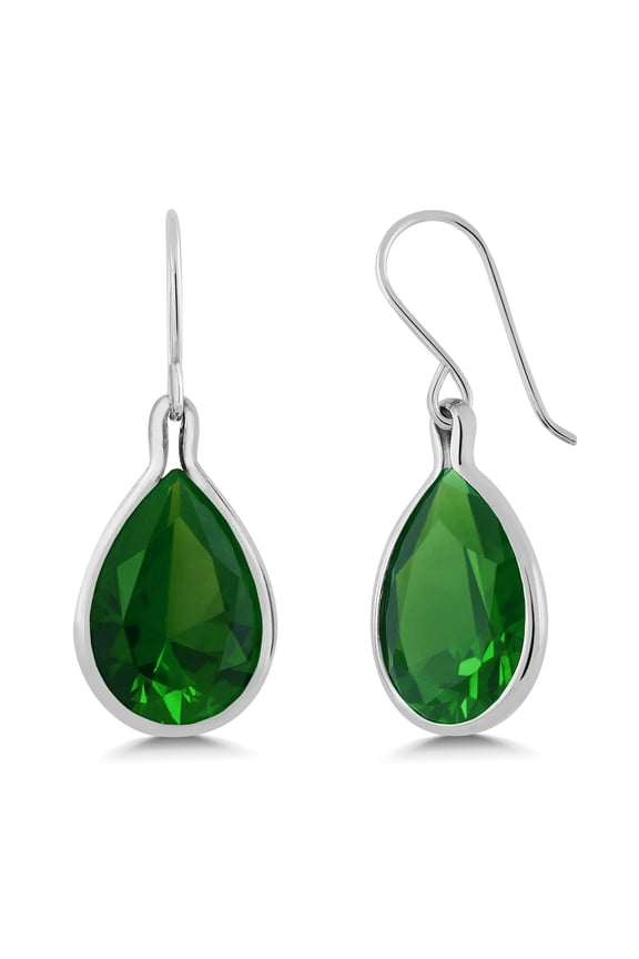 16.50 Cttw Green Simulated Emerald Dangle Earrings for Women | 925 Sterling Silver | Pear Shape 16X12MM | Fine Jewelry Gifts for Her Mom Women Wife