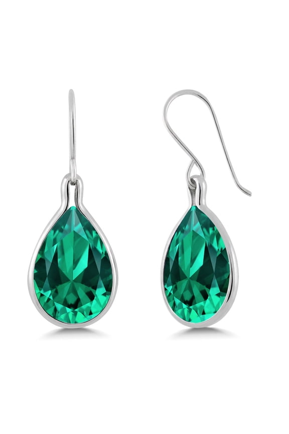16.50 Cttw Green Simulated Emerald Dangle Earrings for Women | 925 Sterling Silver | Pear Shape 16X12MM | Fine Jewelry Gifts for Women Mom Wife Her