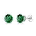 thumbnail image 1 of Gem Stone King 925 Sterling Silver Green Simulated Emerald Earrings | 2.44 Cttw | 7MM Round Stud Earrings for Women Men, 1 of 6