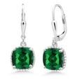 thumbnail image 1 of Gem Stone King 925 Sterling Silver Green Simulated Emerald Earrings for Women (5.00 Cttw, Cushion 8MM), 1 of 5