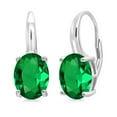 thumbnail image 1 of Gem Stone King 925 Sterling Silver Green Simulated Emerald Earrings for Women (5.50 Cttw, Oval 11X9MM), 1 of 4
