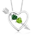 thumbnail image 1 of Gem Stone King 925 Sterling Silver Green Simulated Emerald and Green Peridot Heart and Arrow Pendant Necklace for Women (0.85 Cttw, with 18 inch Silver Chain), 1 of 3