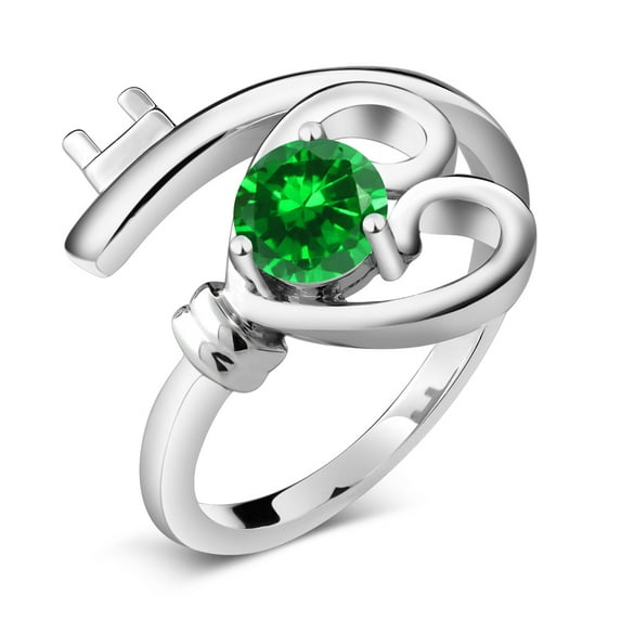 Gem Stone King 925 Sterling Silver Green Simulated Emerald Heart Key Ring for Women (0.84 Cttw, Round 5MM, Available in Size 5, 6, 7, 8, 9)