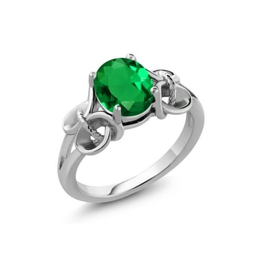 Gem Stone King 925 Sterling Silver Green Simulated Emerald Ring for Women (1.50 Cttw, Oval 9X7MM, Available in Size 5, 6, 7, 8, 9)