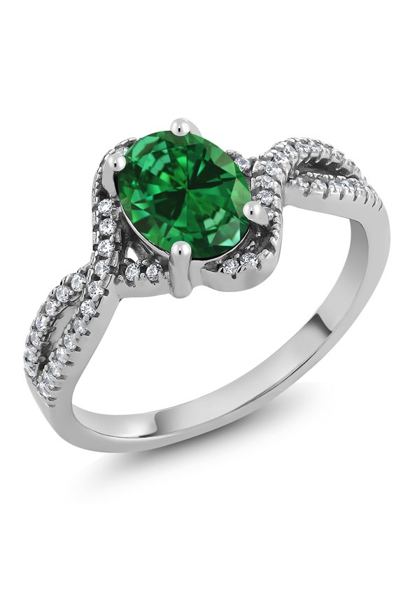 925 Sterling Silver Green Simulated Emerald Ring for Women (2.68 Cttw, Oval 8X6MM, Size 6)