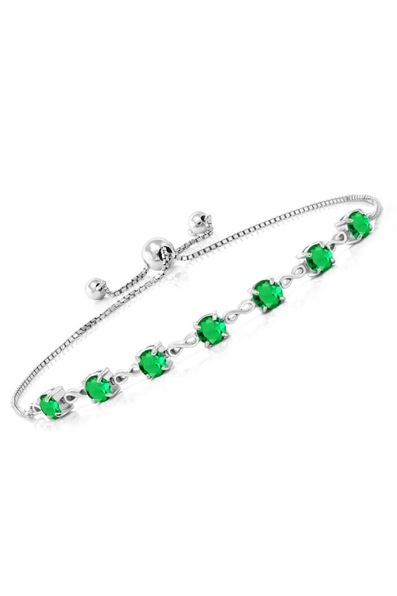 925 Sterling Silver Green Simulated Emerald Tennis Bracelet for Women (2.80 Cttw, Round 4.5MM, Fully Adjustable up to 9 inch)