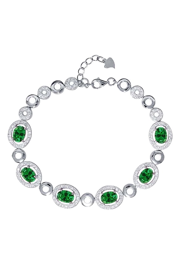 925 Sterling Silver Green Simulated Emerald Tennis Bracelet for Women (9.36 Cttw, Oval 7X5MM, 7 inch with 1 inch Extender)