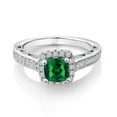 thumbnail image 1 of Gem Stone King 925 Sterling Silver Green Simulated Emerald and White Created Sapphire Engagement Ring for Women (1.58 Cttw, Available in Size 5, 6, 7, 8, 9), 1 of 6