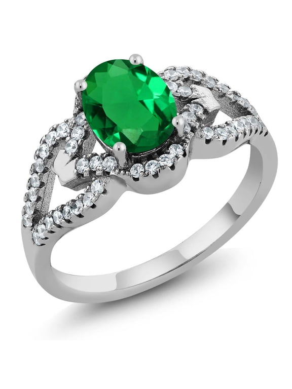 2.12 Cttw Green Simulated Emerald Ring for Women | 925 Sterling Silver | Oval 8X6MM | Wedding Engagement Anniversary Promise Ring for Women | Size 6
