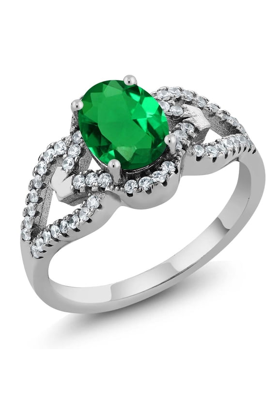 2.12 Cttw Green Simulated Emerald Ring for Women | 925 Sterling Silver | Oval 8X6MM | Wedding Engagement Anniversary Promise Ring for Women | Size 6