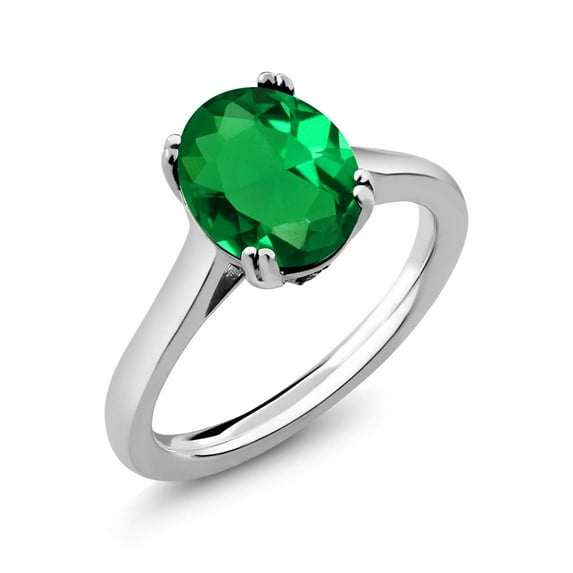 Gem Stone King 925 Sterling Silver Green Simulated Emerald and Black Diamond Women Solitaire Ring (3.66 Ct Oval Available in Size 5, 6, 7, 8, 9)