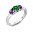 thumbnail image 1 of Gem Stone King 1.34 Cttw Green Simulated Emerald and Purple Amethyst 3-Stone Ring for Women Set in 925 Sterling Silver | Gemstone Birthstone | Available in Size 5,6,7,8,9, 1 of 5