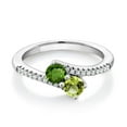 thumbnail image 1 of Gem Stone King 925 Sterling Silver Green Tourmaline and Green Peridot Bypass Ring for Women (0.79 Cttw, Gemstone October Birthstone, Round 4MM, Available in Size 5, 6, 7, 8, 9), 1 of 4