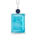 thumbnail image 1 of Gem Stone King 925 Sterling Silver Green Turquoise and Blue Sapphire Pendant Necklace for Women (11.35 Cttw, Emerald Cut 18X13MM, With 18 inch Silver Chain), 1 of 4