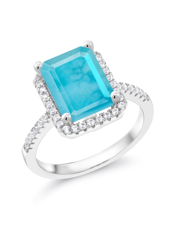 925 Sterling Silver Green Turquoise Engagement Ring for Women (2.66 Cttw, Emerald Cut 10X8MM, Gemstone Birthstone, Size 9)