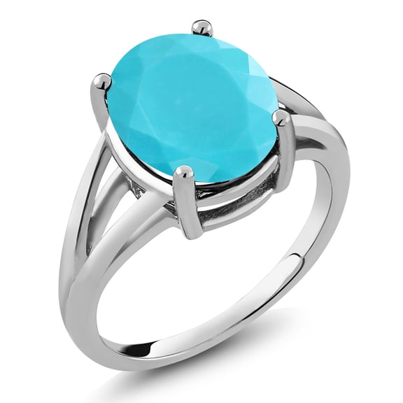 Gem Stone King 925 Sterling Silver Green Turquoise Ring for Women (3.00 Cttw, Gemstone Birthstone, Oval 12X10MM, Available in Size 5,6,7,8,9)