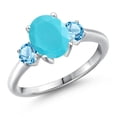 thumbnail image 1 of Gem Stone King 925 Sterling Silver Green Turquoise and Swiss Blue Topaz Engagement Ring for Women | 2.21 Cttw | Oval 9X7MM | Gemstone Birthstone | Size 5, 1 of 6