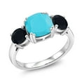 thumbnail image 1 of Gem Stone King 925 Sterling Silver Green Turquoise and Black Onyx 3 Stone Engagement Ring for Women (2.95 Cttw, Gemstone, Cushion 8MM, Size 6), 1 of 5