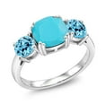 thumbnail image 1 of Gem Stone King 925 Sterling Silver Green Turquoise and Swiss Blue Topaz 3 Stone Engagement Ring for Women (3.30 Cttw, Gemstone, Cushion 8MM, Size 7), 1 of 5