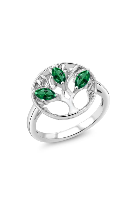 925 Sterling Silver Green Zirconia Family Tree of Life Ring for Women (0.72 Cttw, Gemstone, Size 8)