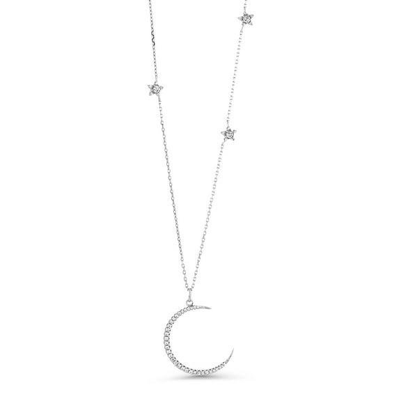Sterling Silver Crescent Moon and Stars Pendant Necklace with 18" Silver Chain