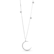Sterling Silver Crescent Moon and Stars Pendant Necklace with 18" Silver Chain