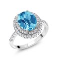 thumbnail image 1 of Gem Stone King 925 Sterling Silver Halo Engagement Ring Oval Checkerboard Swiss Blue Topaz and Moissanite (2.68 Cttw) | Size 6, 1 of 3