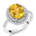 thumbnail image 1 of Gem Stone King 925 Sterling Silver Halo Engagement Ring Oval Yellow Citrine and Moissanite (1.93 Cttw) | Size 5, 1 of 3