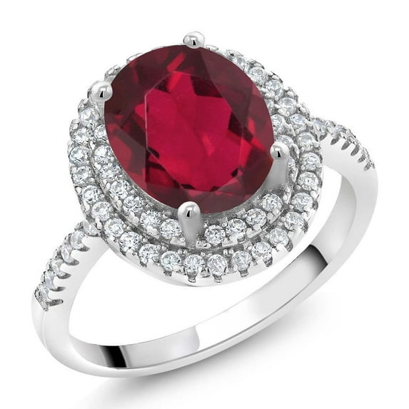 Gem Stone King 925 Sterling Silver Halo Engagement Ring Oval Red Mystic Quartz and Moissanite (2.23 Cttw) | Size 5