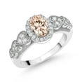 thumbnail image 1 of Gem Stone King 925 Sterling Silver Peach Morganite and White Moissanite Engagement Ring for Women | 0.83 Cttw | Oval 7X5MM | Gemstone October Birthstone | Size 7, 1 of 3