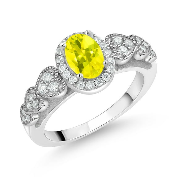 Gem Stone King 925 Sterling Silver Canary Mystic Topaz and White Moissanite Engagement Ring for Women | 0.98 Cttw | Oval 7X5MM | Gemstone November Birthstone | Size 5
