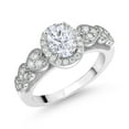 thumbnail image 1 of Gem Stone King 925 Sterling Silver White Moissanite Engagement Ring for Women | 1.08 Cttw | Oval 7X5MM | Gemstone Birthstone | Size 5, 1 of 3