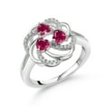 thumbnail image 1 of Gem Stone King 925 Sterling Silver Heart Red Created Ruby 3-Stone Ring for Women (1.22 Cttw, Heart Shape 4MM, Gemstone July Birthstone, Size 8), 1 of 4