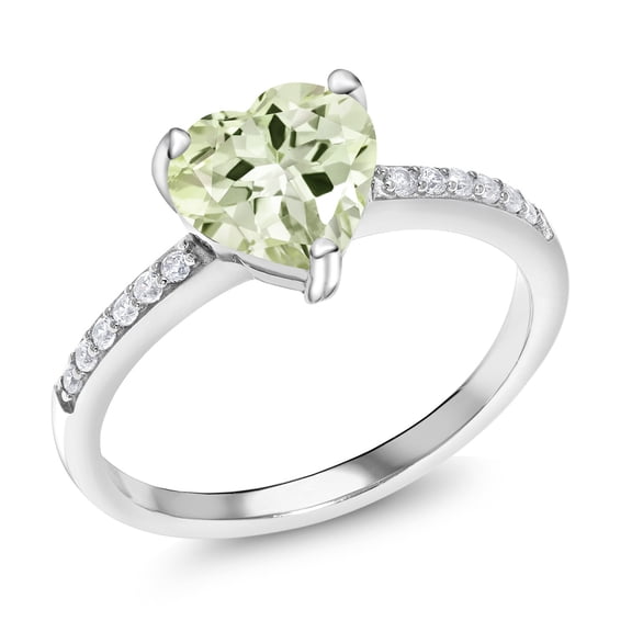 Gem Stone King 925 Sterling Silver Heart Shape Green Prasiolite Ring for Women (1.89 Cttw, Gemstone Birthstone, Available in Size 5, 6, 7, 8, 9)