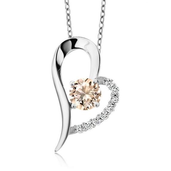 Gem Stone King 925 Sterling Silver Heart Shape Pendant Necklace for Women (Round 6MM, Gemstone Birthstone, with 18 inch Chain)