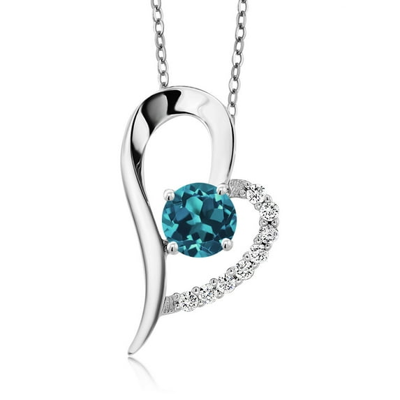 Gem Stone King 925 Sterling Silver Heart Shape Pendant Necklace for Women (Round 6MM, Gemstone Birthstone, with 18 inch Chain)