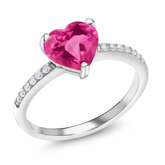 Gem Stone King 925 Sterling Silver Heart Shape Pink Mystic Topaz Ring for Women (2.14 Cttw, Gemstone Birthstone, Available in Size 5, 6, 7, 8, 9)